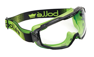 Order In - Bolle UNIVERSAL GOGGLE PC UNIVGN11W Safety Goggles - Black/Green Frame - Sealed Frame-Polyester/Spandex Strap-Anti-Fog/Anti-Scratch Coating-Clear Lens