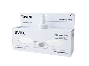 Order In - uvex 1012 Eye Protection Accessories - Lens Cleaning Station - Disposable - 1 x 225mm bottle cleaning solution - 2 x packs of tissues - White