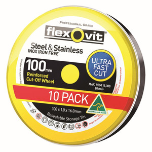 Order In - Flexovit 66253371436 Metal Cut Off Wheel - 115 x 1 x 22mm - Pack of 10