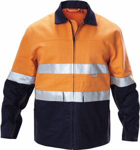 Order In - Hard Yakka Jacket Drill Work With 3M Reflective Tape  Mens Two-Tone  Pre-Shrunk Cotton Y06545 Orange/Navy