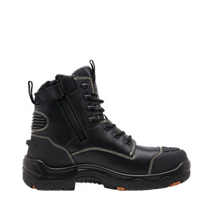 Order In - King Gee K28000 Men's Onyx Reflective Safety Boot - 6CZ EH - Zip Sided - Composite Toe - 6 Inch - Leather - Kevlar Thread - Black