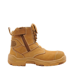 Order In - King Gee K28009 Men's Reflective Bennu Pro 6 Safety Boot - Zip Sided - Steel Toe - 6 Inch - Nubuck Leather - Kevlar Thread - Wheat