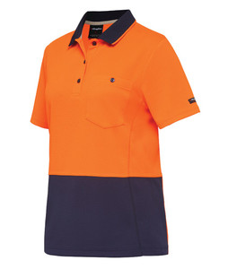 Order In - King Gee K44735 Women's Polo T-Shirt - Short Sleeve - Hyperfreeze - Orange/Navy