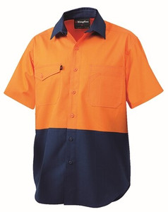 Order In - King Gee K54875 Men's WorkCool2 Spliced Shirt - Short Sleeve - Cotton - Orange/Navy