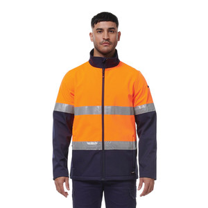 Order In - King Gee K55034 Men's Soft Shell Jacket - High Vis - Two Tone - Reflective Tape - Water Resistant - UPF 50+ - Polyester - Orange/Navy