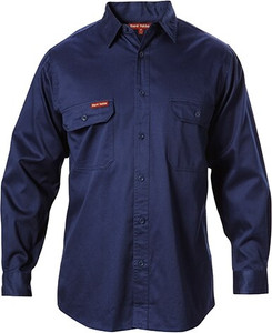 Order In - Hard Yakka Men's Drill Shirt - Pre-Shrunk Cotton Navy Y07500