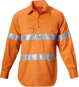 Order In - Hard Yakka Men's Drill Shirt With Tape Cotton Safety Orange  Y07899