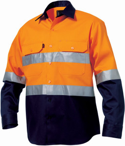 Order In - King Gee Men's Reflective Spliced Drill Shirt - Cotton - Orange/Navy K54315