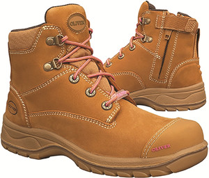 Order In - Oliver - Safety Boots - Womens - Ankle - Anti-Static - Lace Up with Side Zipper - Nubuck Leather - PB 49-432Z - Wheat