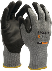Order In - PROSAFE Kage CR13PCDPU Cut Resistant Gloves - Cut D - 13 gauge HPPE Liner - Polyurethane Palm Coat - Grey/Black - S