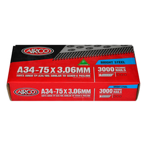 Airco 75mm 34 Degree Framing Nails Plain Box of 3000