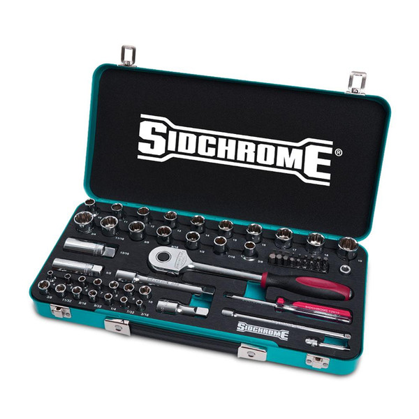 Sidchrome 58pce Metric/AF 1/4" & 1/2" Drive Teal Hyper Colour Series Socket Set - SCMT19754HT