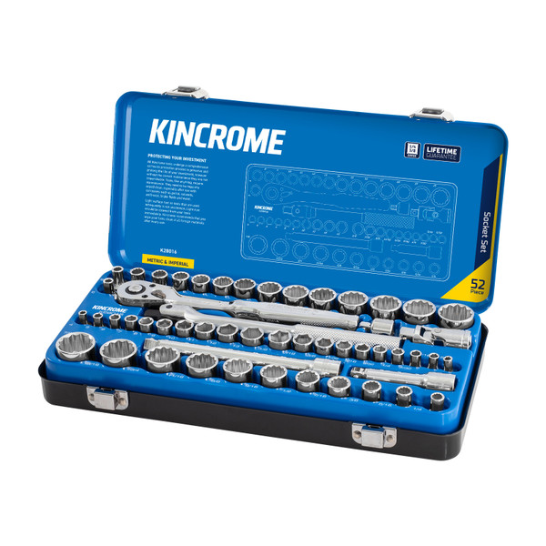 KINCROME SOCKET SET 1/4 + 3/8 PIECE METRIC/IMPERIAL 52 PIECE KINCROME SOCKET SET 1/4 + 3/8 PIECE METRIC/IMPERIAL 52 PIECE