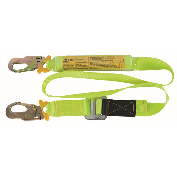 Order In - Beaver Shock Absorbing Lanyard B-Safe Web 2M Steel Snap Hooks - BL01112HD