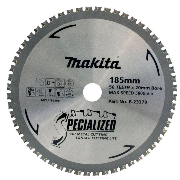 Makita Metal TCT Saw Blade 185mm X 20 X 56t - 240v Saw - B-23379