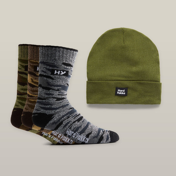 Hard Yakka 3 Pack Camo Sock & Beanie Bundle - Y22943MLT7-12