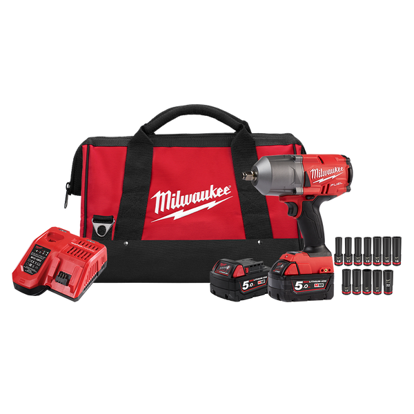 Milwaukee M18™ FUEL 1/2 High Torque Impact Wrench with Ficton Ring & Socket Set Kit - M18FHIWF12502BS