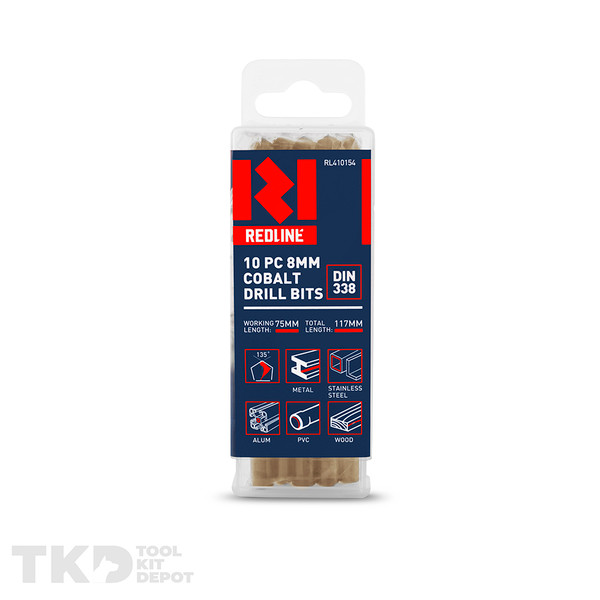 Redline Twist Drill Bit Set HSS Cobalt 8mm 10 Pce - RL410154