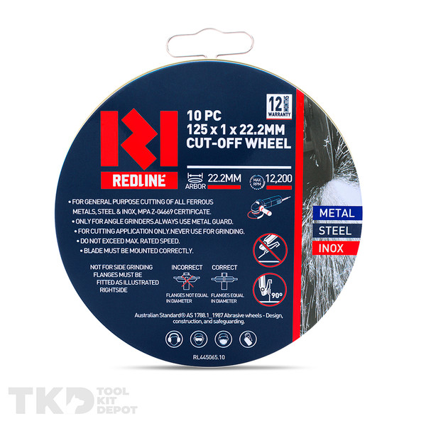Redline 10 Pc C-Off Wheel Steel&Inox 125×1×22Mm(Metal Tin) - RL445065.10