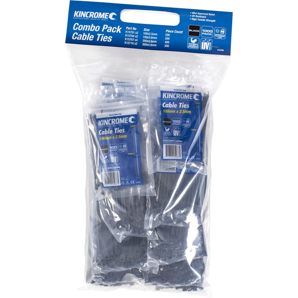 Special Order - Kincrome Black Cable Tie Combo Pack 1000 Piece - K15780