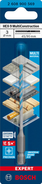 Bosch Expert HEX-9 Drill Bit Multi Construction 3 x 45 x 90 mm - 2608900569 Bosch Expert HEX-9 Drill Bit Multi Construction 3 x 45 x 90 mm - 2608900569