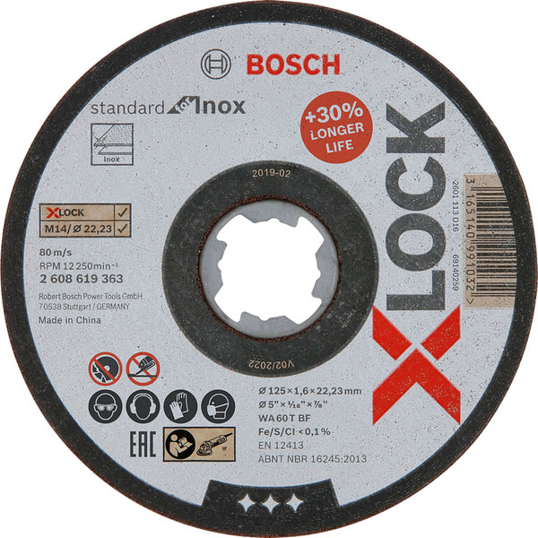 Bosch X-LOCK Cutting Disc For Inox 125 x 1.6 x 22.23mm - 2608619363