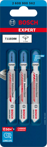 Bosch Expert Jigsaw Blade Set Carbide Stainless Steel 3 Piece  - 2608900562