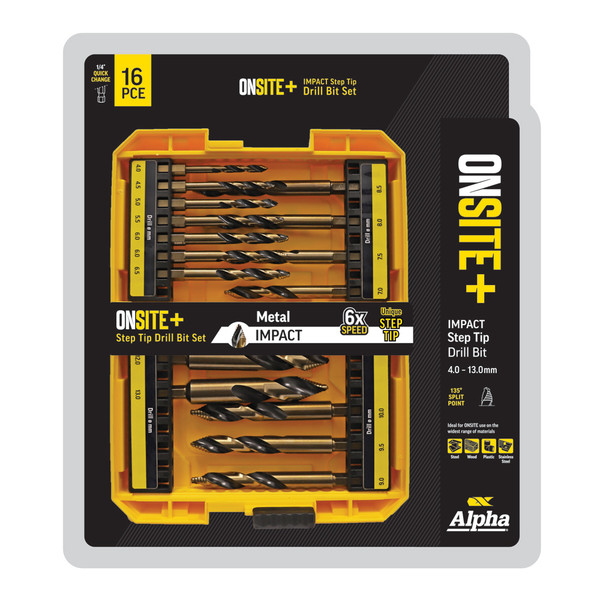 Alpha Onsite Plus Step Tip Drill Set Impact 4-13mm 16 Piece - SM16ST