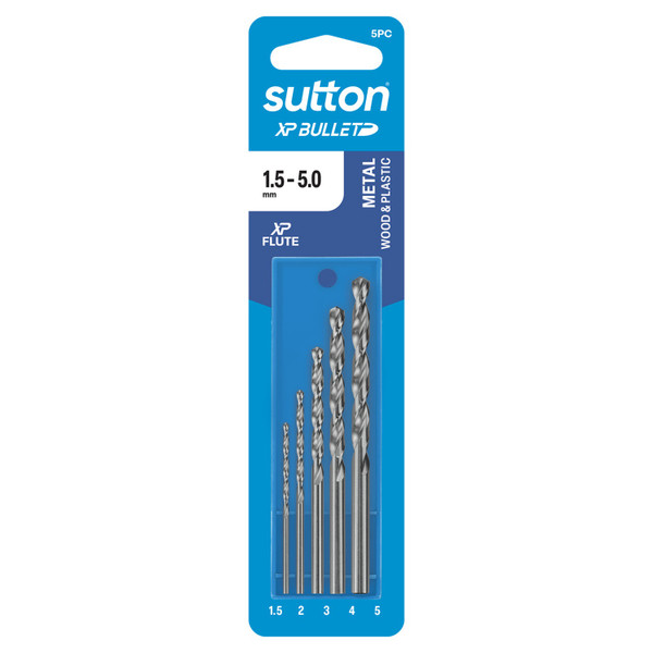 Sutton XP Bullet Drill Bit HSS Jobber 5pce 1.5-5.0mm, Carded - D220SMR5B