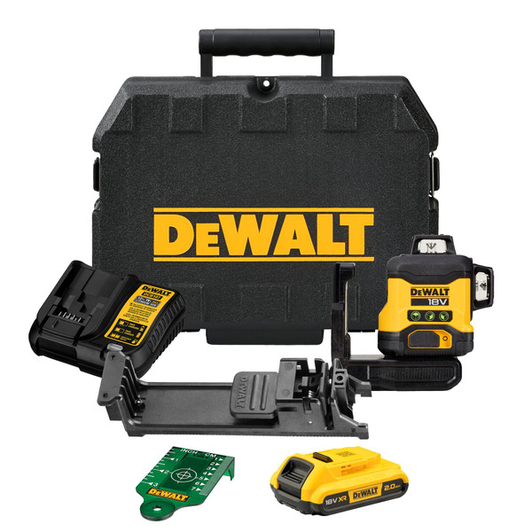DeWalt COMPACT Multi Line Laser Green Beam 3 X 360 18V DCLE34031D1-XE Kit - DCLE34031D1-XE