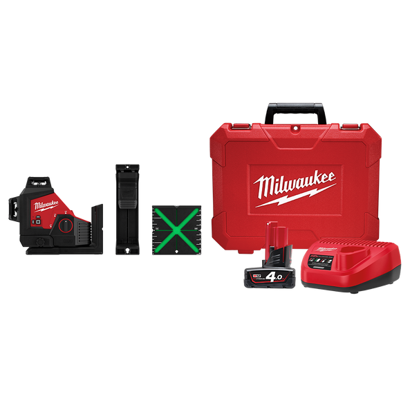 Milwaukee 12V 4.0Ah Green Beam Laser Combo Kit - M123PLA401C