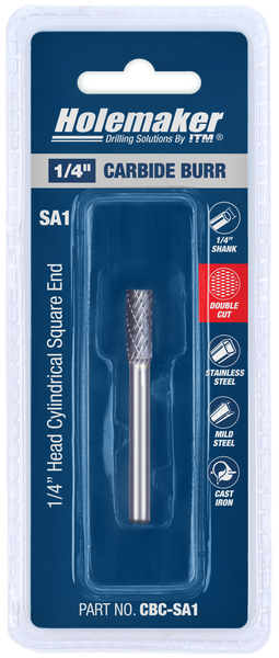 ITM Holemaker Carbide Burr Cylindrical Square End 1/4" X 5/8" Head 1/4" Shank - CBC-SA1
