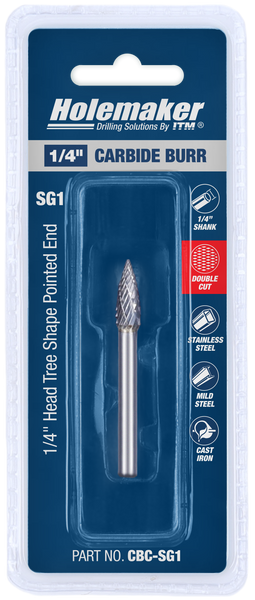 ITM Holemaker Carbide Burr Tree Shape Pointed 1/4" X 5/8" Head 1/4" Shank - CBC-SG1