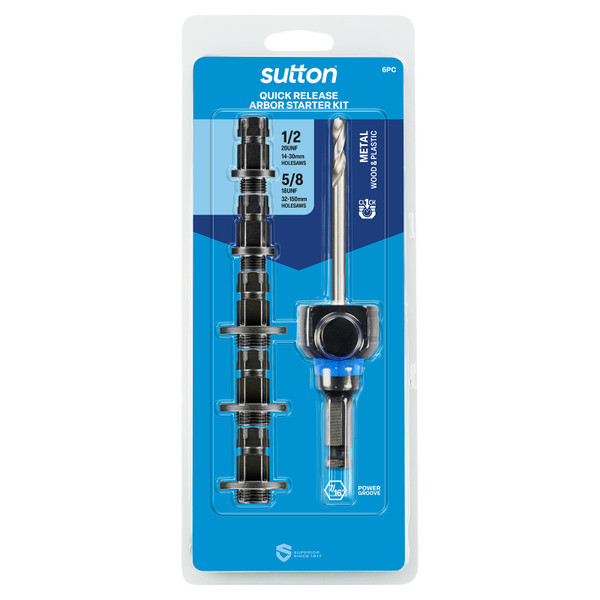 Sutton Holesaw Quick Release Arbor Starter Set W/Pilot and Adaptors 6 Piece - H1220111
