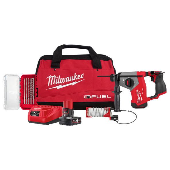 Milwaukee M12 FUEL™ 16mm SDS Plus Rotary Hammer w/ Accessories Kit (1 x 4.0Ah, 49323559, Dust-Trap, Bag) - M12FHAC16401BA