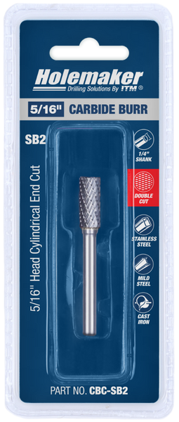 Order In - ITM Holemaker Carbide Burr Cylindrical End Cut 5/16" X 3/4" Head 1/4" Shank - CBC-SB2