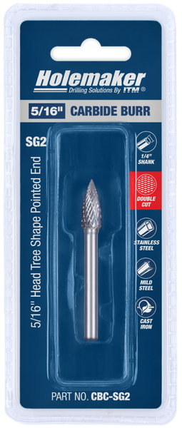 Order In - ITM Holemaker Carbide Burr Tree Shape Pointed 5/16" X 3/4" Head 1/4" Shank - CBC-SG2
