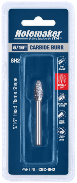 Order In - ITM Holemaker Carbide Burr Flame Shape 5/16" X 3/4" Head 1/4" Shank - CBC-SH2