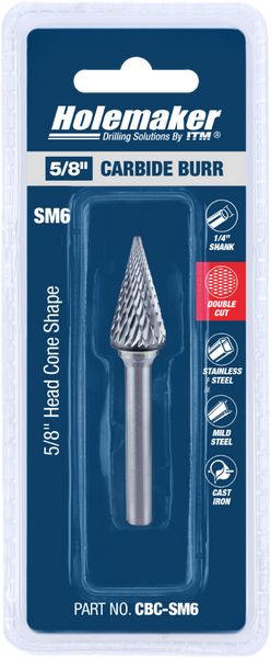 Order In - ITM Holemaker Carbide Burr Cone Shape 5/8" X 1-1/8" Head 1/4" Shank - CBC-SM6