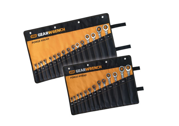 Gearwrench Metric Reversible Ratcheting Combination Wrench Set in Roll 12 Point 16 Piece with Bonus SAE Reversible Ratcheting Combination Wrench Set in Roll 12 Point 13 Piece - 9602RNG