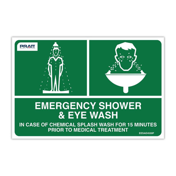 Order In - Pratt Sign Emergency Shower & Eye Wash Poly 450 X 300- EESAE4530P