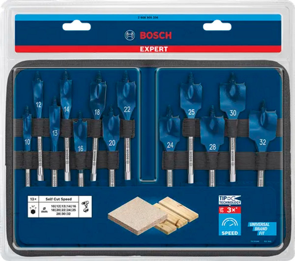 Bosch EXPERT Self Cut Speed Wood Spade Drill Bit Set 13 Piece - 2608900336