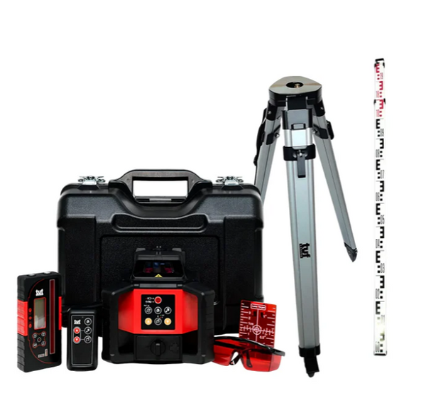 TUF RHVP 208R Red Rotation Laser (HVR) With MM Receiver Flat Tripod & Staff Kit 3 Meter - TUF-208R-KIT