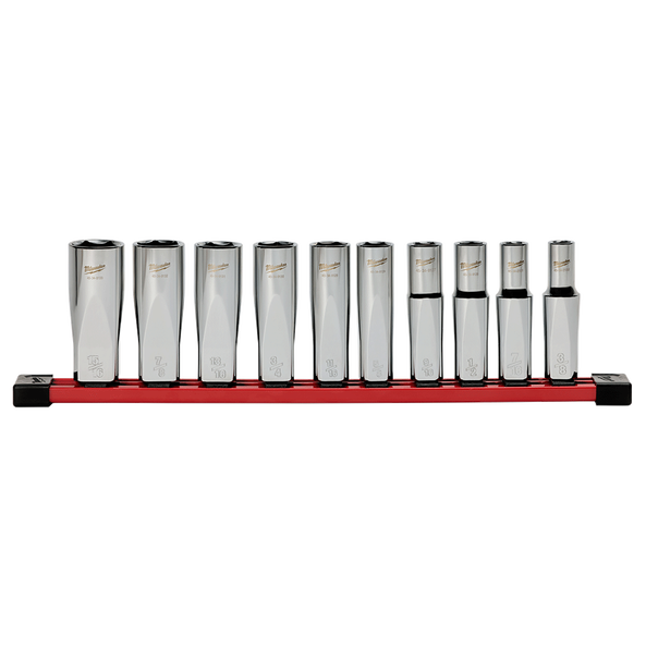 Order In - Milwaukee Deep SAE Socket Set With Storage Rail 1/2" Drive 10 Piece - 48229115