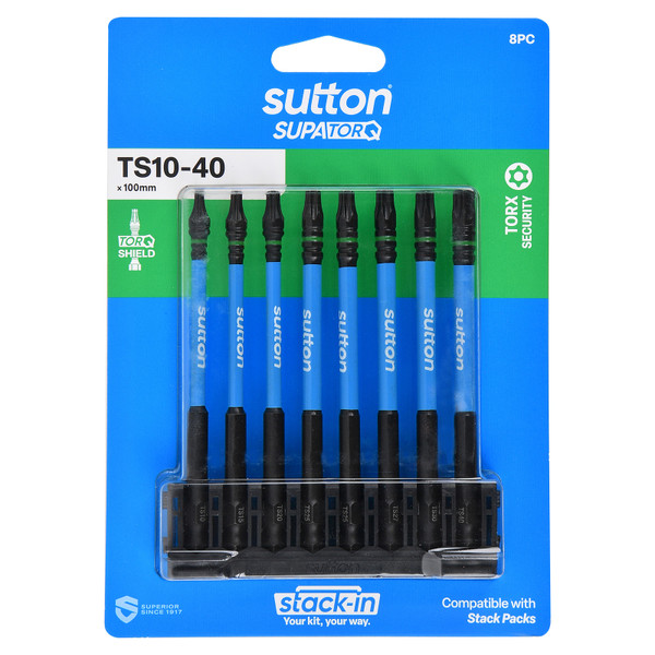 Sutton SupaTorq Screwdriver Set Torx Security TS x 100mm 8 Pack Stack-In Stack Rack - S214S08E