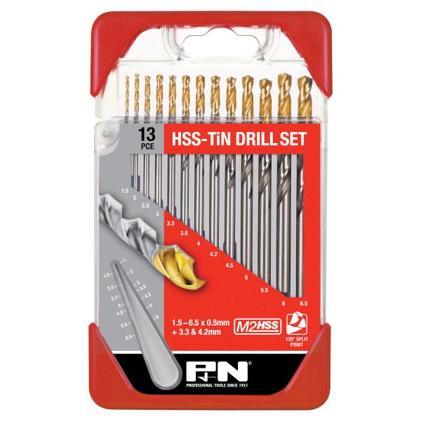 P&N HSS TiN  Drill Set 13 Piece 1.5-6.5 + 3.3/4.2 MM - 150B0WS13