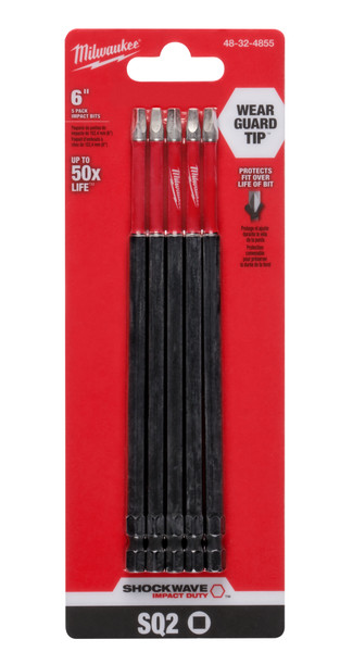 Order In - Milwaukee SHOCKWAVE™ Power Bit Square Recess #2 150 MM 6" 5 Pack - 48324855
