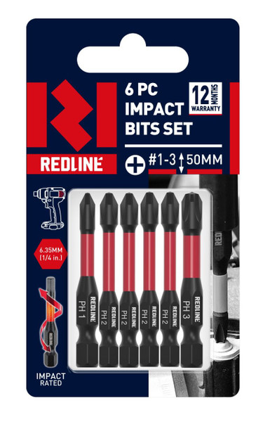 Order In - Redline Phillips Impact Driver Bit PH1-3 X 50 MM 6 Piece - RL455106