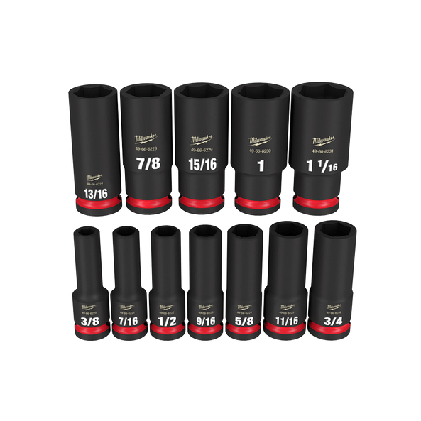 Order In - Milwaukee SHOCKWAVE™ 1/2" Drive 12PC SAE Deep 6 Point Impact Socket Set - 49667011