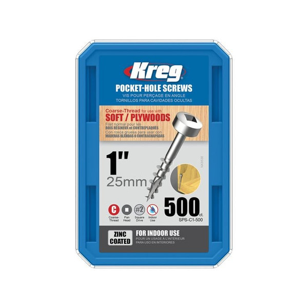 Order In - Kreg Pocket Hole Screws Coarse/MaxiLoc Head Zinc 25 MM 500 Pack - KR-SMLC1-500